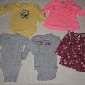 LOT OF (5) INFANT GIRL TOPS SIZE 3 MONTHS: CARTERS, JUST ONE YOU, CARHARTT